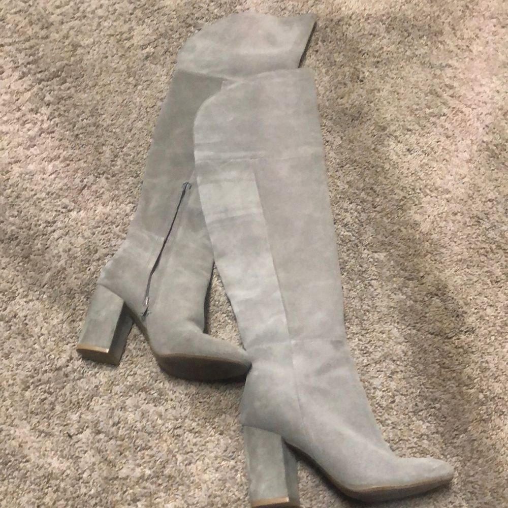 Suede grey knee high boots